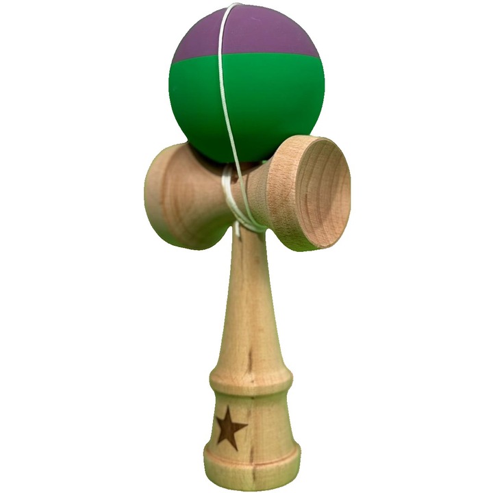 Professzionális Kendama Original X, Fa, Gumilabda, 18 cm, Ügyességi játék gyerekeknek és felnőtteknek, Kétszínű, Lila - Zöld
