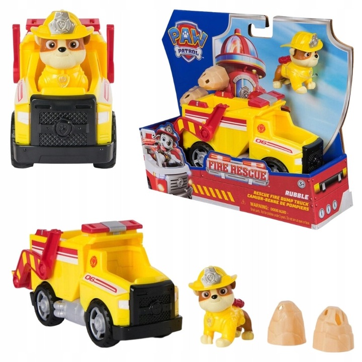 Set Figurina Si Vehicul De Pompieri, Spin Master, Personaj Rubble, Material Plastic, Varsta De La 3 Ani, Tip Vehicul Pompier, Dimensiuni 25, 2 x 8, 3 cm, Multicolor, 1 Set