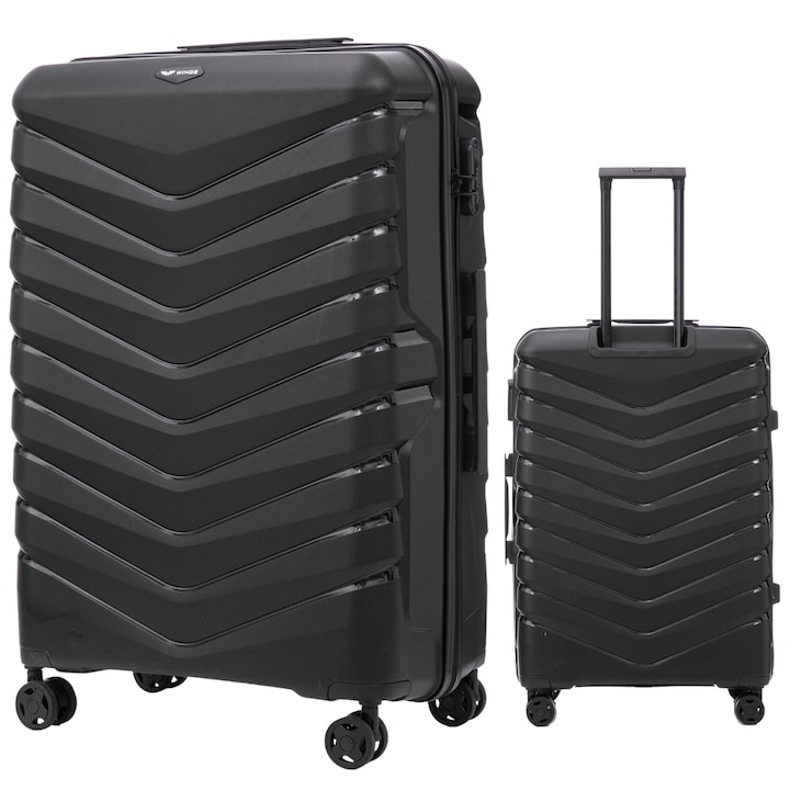 Troler mare Wings PHOENIX 2.0, 4 roti pivotante, polipropilenă, 75x50x29cm, Negru