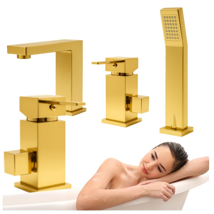 Baterie sanitara, Silla, auriu, montaj pe cada, ceramica, 25 mm