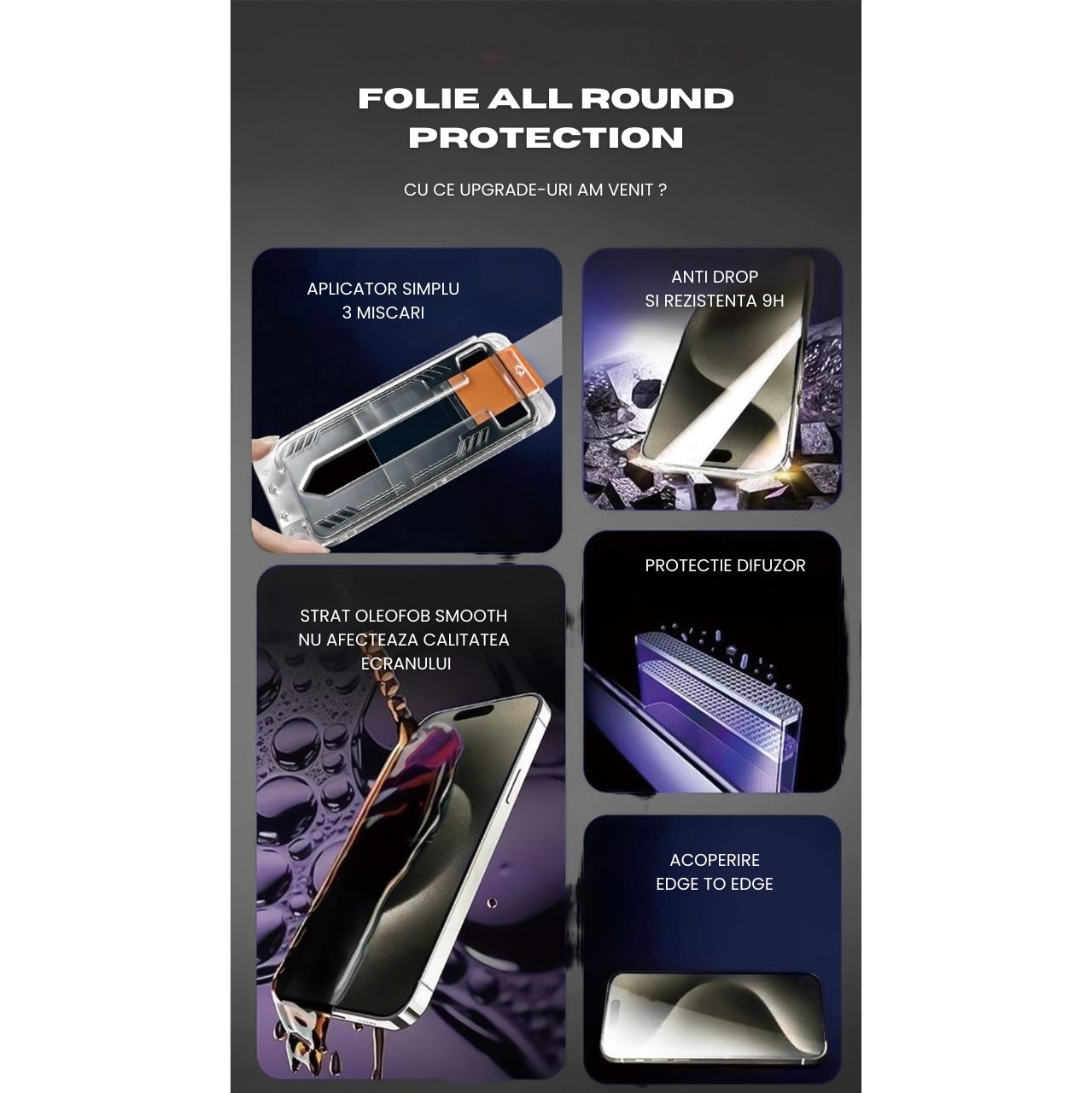 Set 2 Folii Pentru iPhone 17 Promax Transparent Fara Margini Negre, Sticla Securizata, Ez Fit instalare usoara cu EASYAPP pentru indepartarea prafului, SLSpeed, Anti-zgarieturi, Anti-amprenta, anti-explozie, Anti-soc
