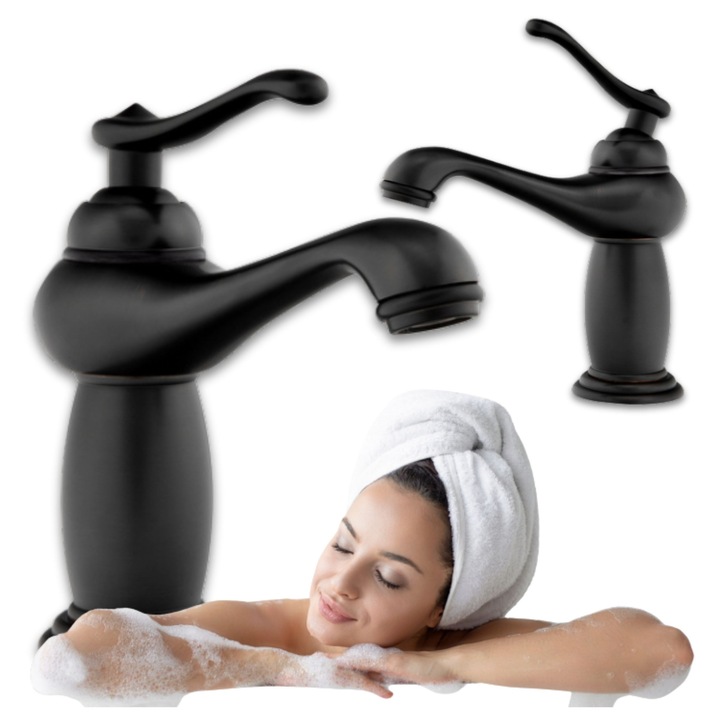 Baterie lavoar, Silla Lorenza Retro, ceramica, negru, 18,5cm