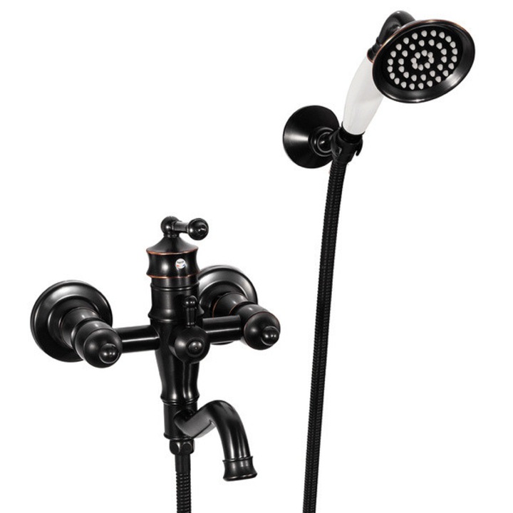 Robinet de cada pentru baie, Silla S-1181, negru, montaj pe perete, cu cap ceramic