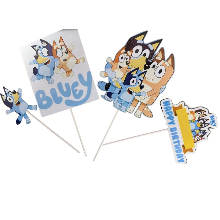 Set 4 decoratiuni tort, Ebin, Bluey, Multicolor