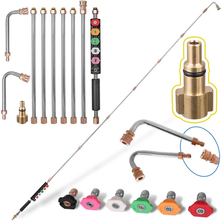 Lance telescopica modulara 280 cm, TC Technic, set 6 duze cu conectori rapizi, 0,8-2,8 m, 160 bar