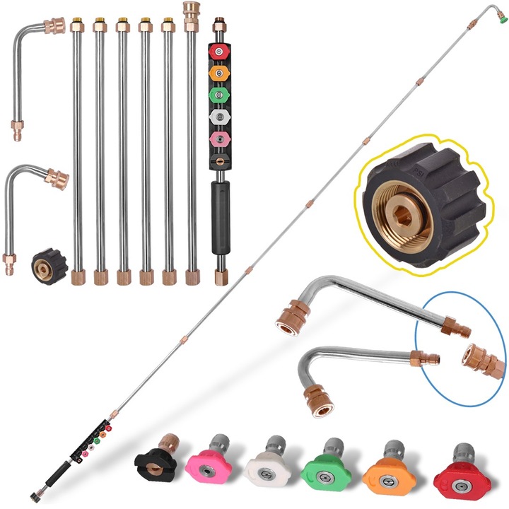 Lance telescopica modulara 2,8 m, TC Technic, 6 duze, M22x1,5 mm, maxim 160 bar, 10 l/min