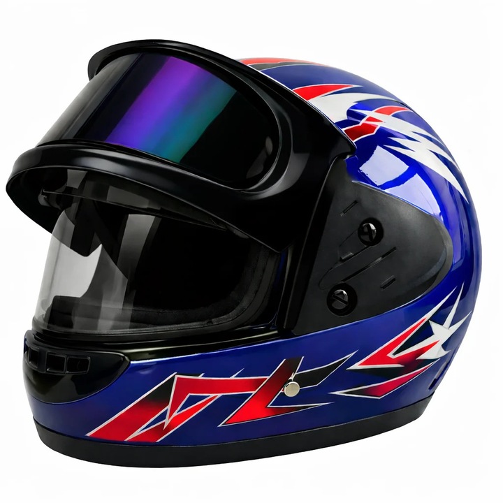 Casca moto/scuter Full face unisex, cu Viziera Dubla, FIXATO, marime universala 58-62cm, albastra