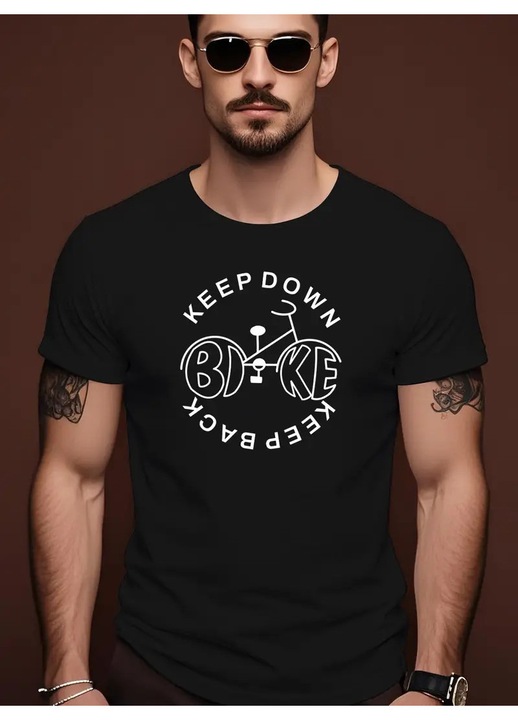 Férfi póló Keep Down, Keep UP, stílusos, finom, hétköznapi, Fekete