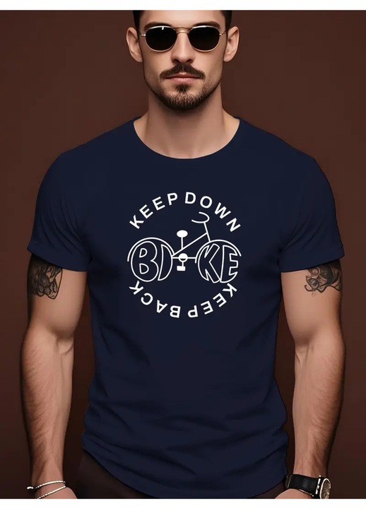 Férfi póló Keep Down, Keep UP, stílusos, finom, hétköznapi, Sötétkék