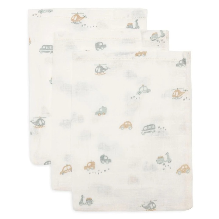 Set 3 museline din bumbac tip manusa de baie, On The Go, Jollein, 20x15 cm, OEKO-TEX