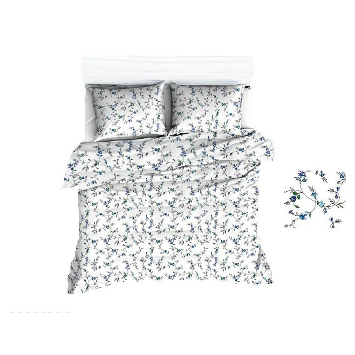 Калъфка за възглавница Каро 70x80см, бял със сини цветя, 100% памук, 1 брой