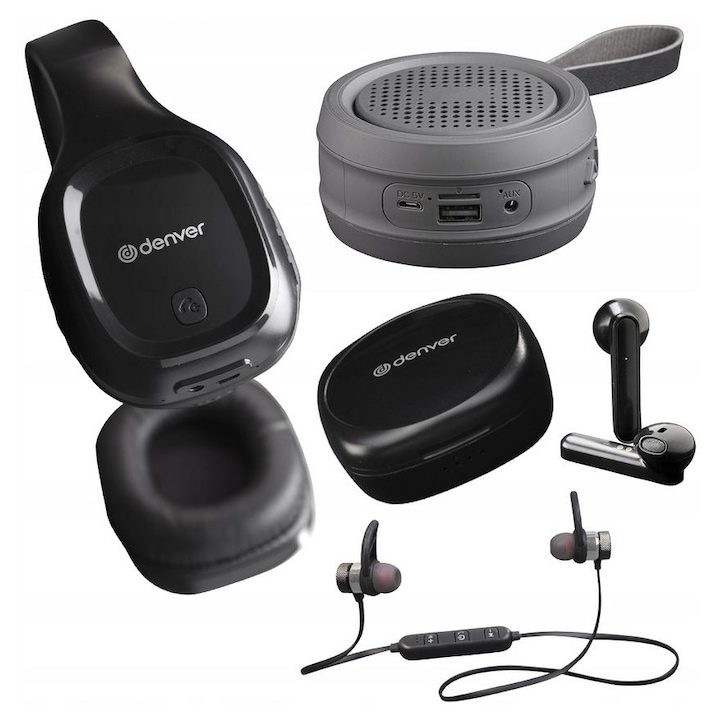 Vezeték nélküli Bluetooth fejhallgató, Denver, BTC-413, Családi Bluetooth - Tökéletes sporthoz, filmnézéshez, utazáshoz, pihenéshez stb., Bluetooth fejhallgató 50-es méretben, körülbelül 8 órás üzemidővel egyetlen töltéssel, Többszínű