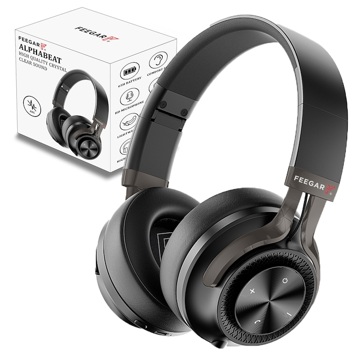 Feegar Alphabeat ANC vezeték nélküli fülre illeszkedő fejhallgató, 65H, vezeték nélküli Bluetooth 5.4/ Plug-In, többpontos csatlakozás, hangasszisztens, fekete