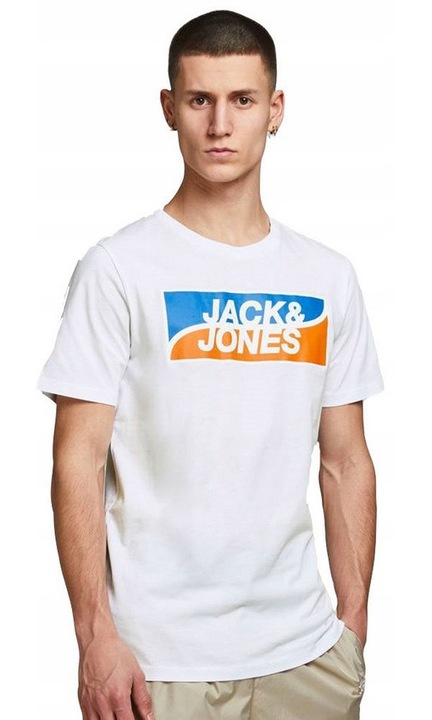 Tricou barbati JACK & JONES, imprimeu logo, alb, bumbac, S INTL