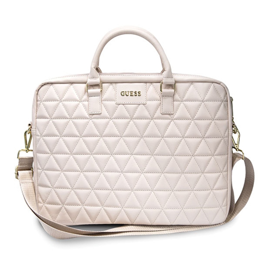 Gentă laptop, GUESS, Piele poliuretanica, Roz pudră, 15-16 inch