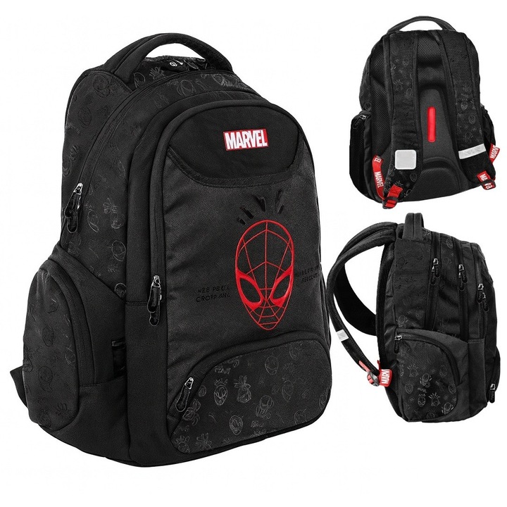 Iskolatáska, Zola, Marvel Pókember, Zola, 3 rekeszes, vízálló, 41 x 31 x 16 cm, fekete/piros
