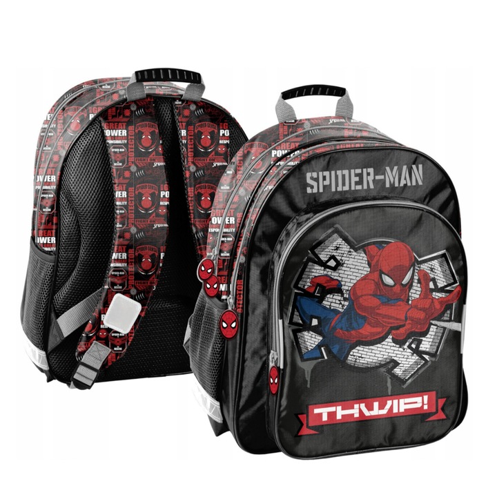 Iskolatáska, Zola, Marvel Pókember, 2 rekeszes, vízálló, 38 x 29 x 16 cm, fekete/piros