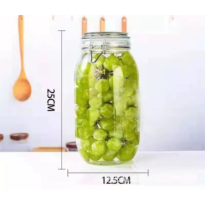 Borcan sticlă, 2000 ml, capac etan, garnitură silicon, transparent