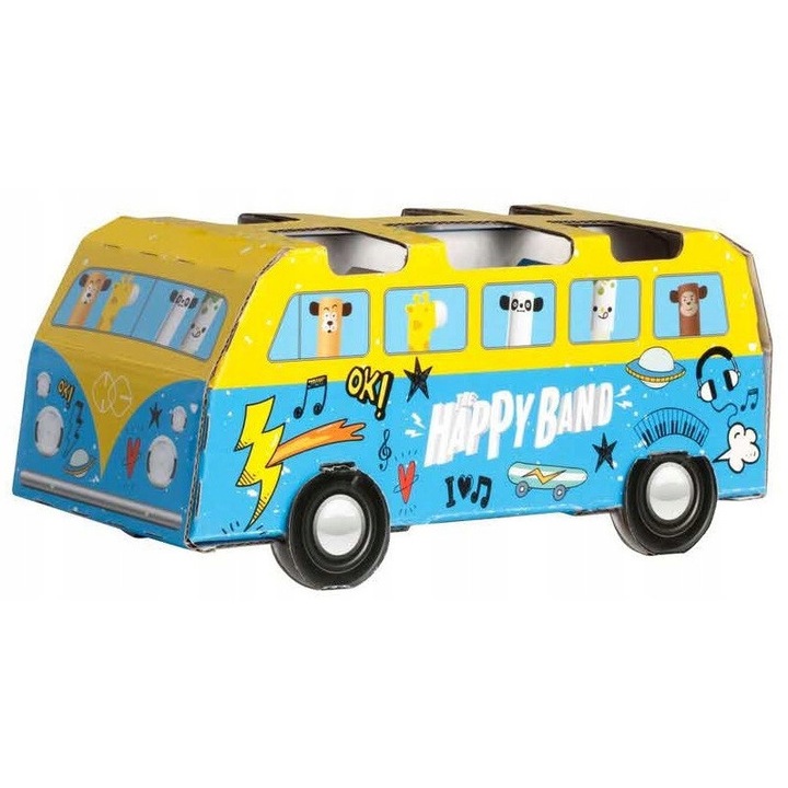 Suport birou Happy Color, organizer pentru pixuri, design Happy Bus, multicolor, 10x15x22cm