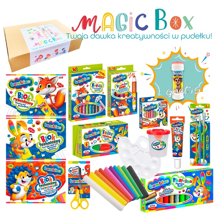 Set creativ pentru copii MAGIC BOX Bambino, 15 elemente, culori mixte, cu gratuit: Bule de sapun