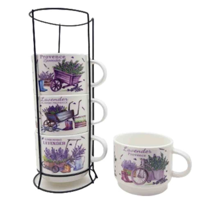 Set Cesti Ceramica Lavanda, 5 Piese, Multicolor, 200ml