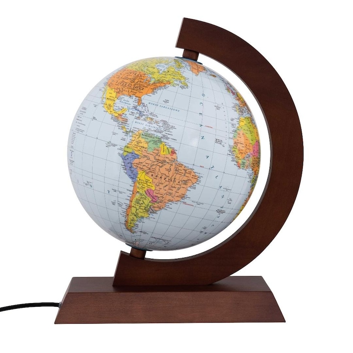 Globus politic iluminat, ZACHEM, 25cm, din lemn, cu Ucraina