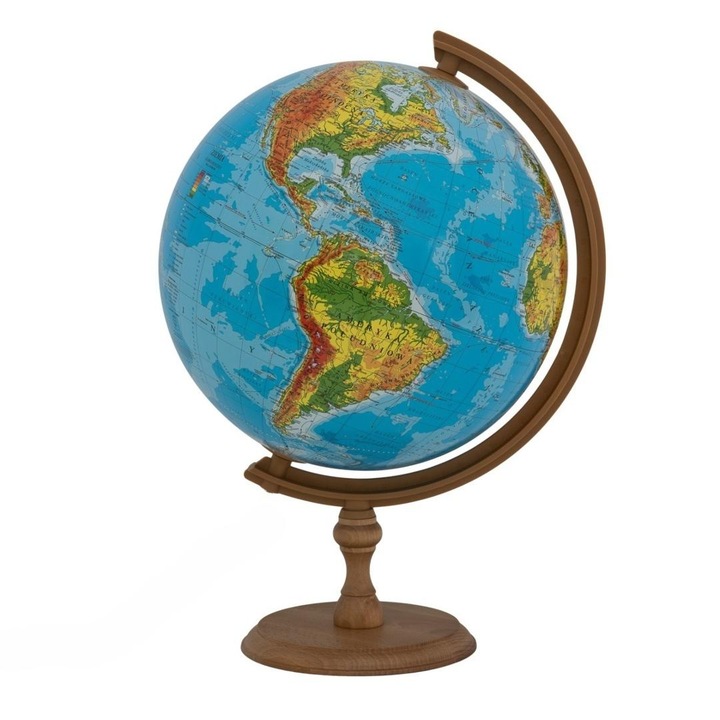 Globus fizic 32cm, ZACHEM, cu suport din lemn, englezesc