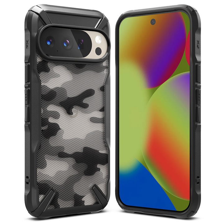 Husă telefon Ringke Fusion X Design Camo Black, Policarbonat, TPU, pentru Google Pixel 10/10 Pro