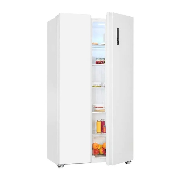 Frigider side by side Exquisit, H 177, capacitate totala 442 litri, functie No frost, sistem Multi Airflow, control electronic temperatura, racire/congelare rapida, display digital, Child Lock, semnal acustic, iluminare interioara LED, design modern, alb