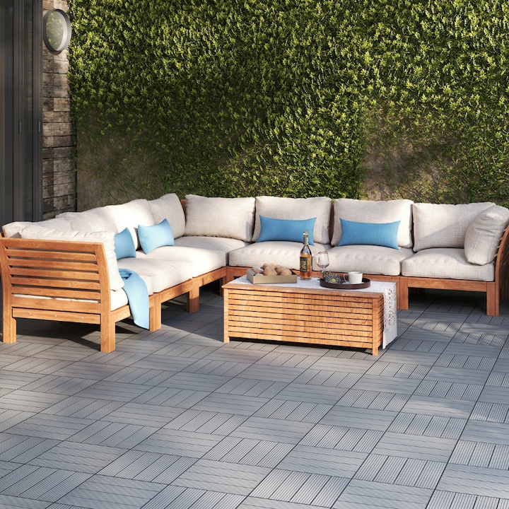 Placa decking WPC EcoSmart, 30x30 cm, grosime 2 cm, sistem inteligent interconectare, impermeabila, ideala pentru terasa/ gradina/ piscina/ balcon, Culoare Dark Coffee, Velvet Design