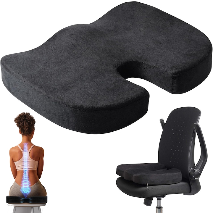 Ортопедична възглавница за сядане с нормална твърдост, за офис стол или кола, комфорт за опашната кост, лумбалната област, ишиас, тазобедрената става, хемороиди, черна