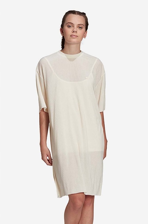 Rochie mini supradimensionata, adidas, crem, material tricotat, cu fante, 38 EU