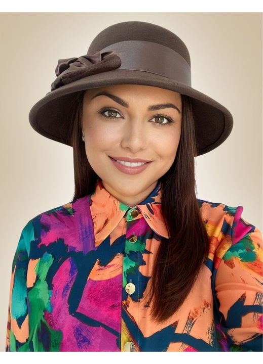 Palarie dama, Confortino, lana, maro, marime universala, 30x18x14cm