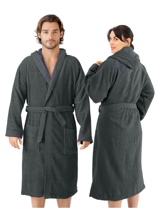 Halat de baie unisex din bumbac 100% cu gluga – ultra-absorbant si confortabil, Gri Carbune, XL