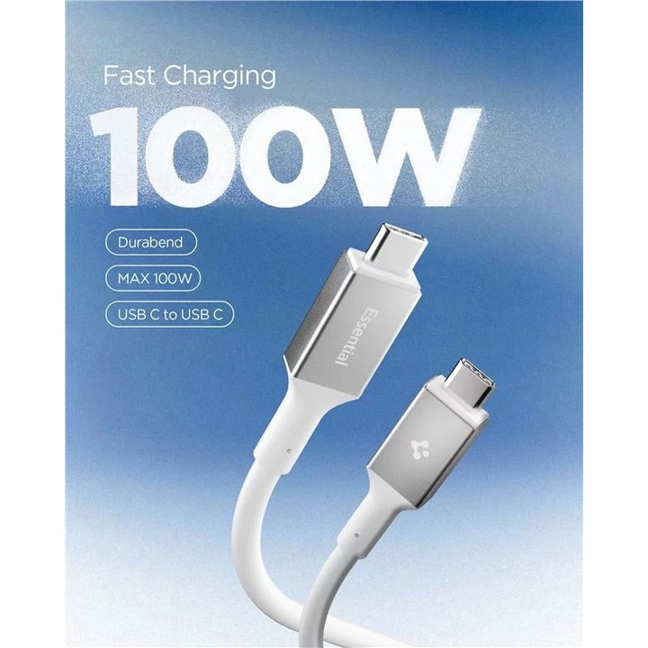 Cablu de date Spigen USB C la USB C 100W 2m Alb