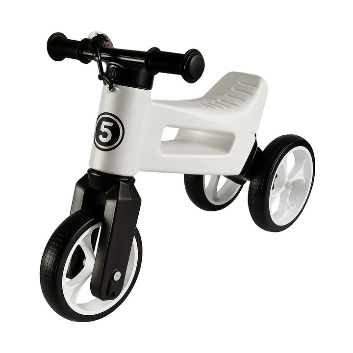 Bicicleta fara pedale 2 in 1, 18+ luni, pneuri si manere de cauciuc, 4 nivele de reglaj pe inaltime, Funny Wheels Rider SuperSport White Limited