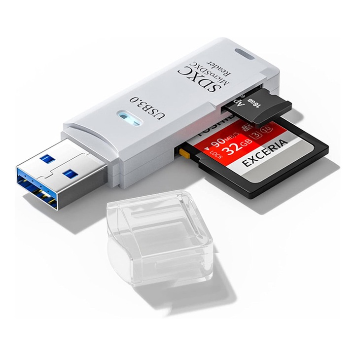 Cititor de carduri MingZhi, adaptor 2 în 1, USB3.0, pentru carduri SDXC/SDHC/MMC/Micro SDXC, compact, portabil