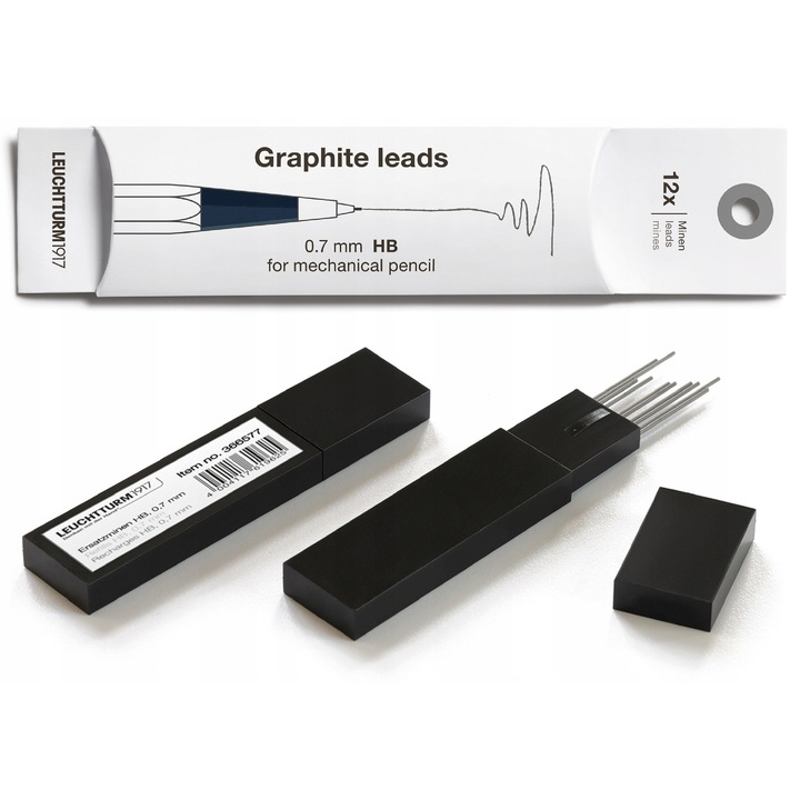Mine grafit Leuchtturm1917, HB, 0,7 mm, set 12 bucati