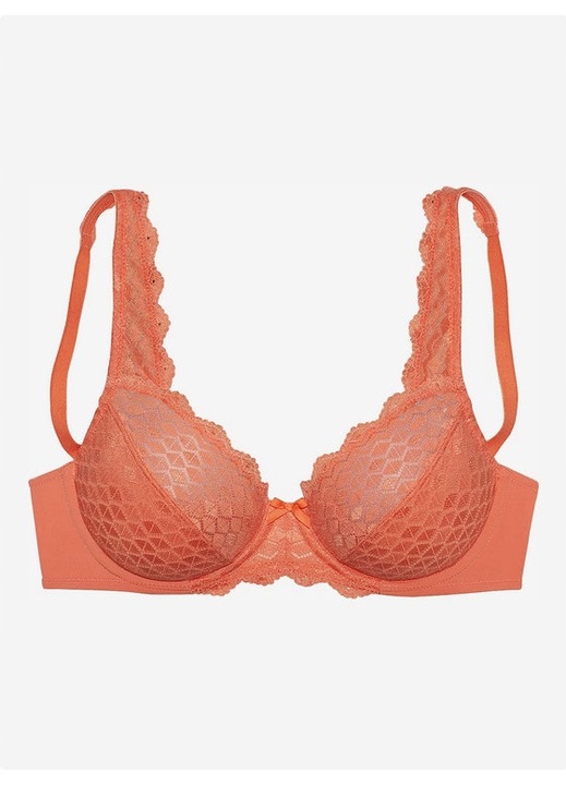 Sutien cu armatura, Nuance, dantela, bretele reglabile, poliamida/elastan, portocaliu, 75C EU