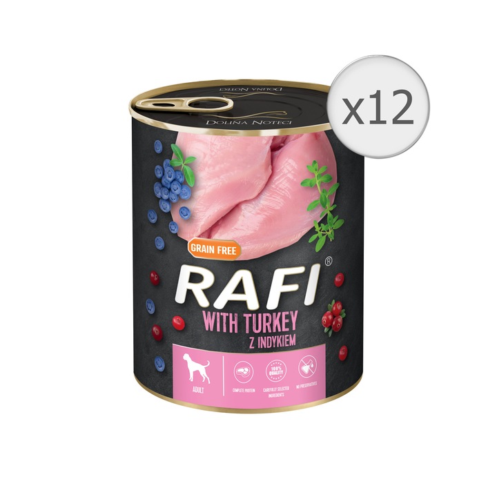 Rafi nedves kutyaeledel, pulyka, áfonya és vörösáfonya, 12x800g