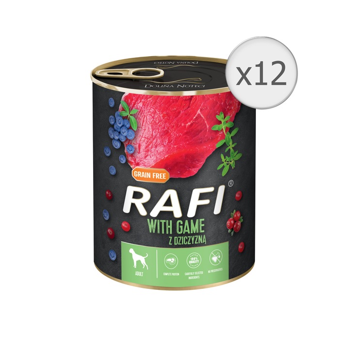 Rafi nedves kutyaeledel, vad, áfonya és vörösáfonya, 12x800g