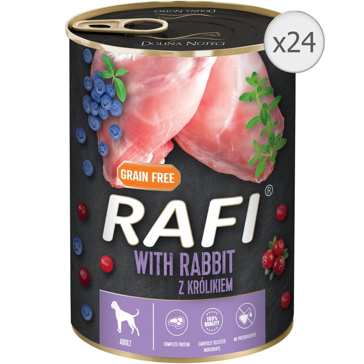 Rafi nedves kutyaeledel, Nyúl, áfonya és vörösáfonya, 24x400g