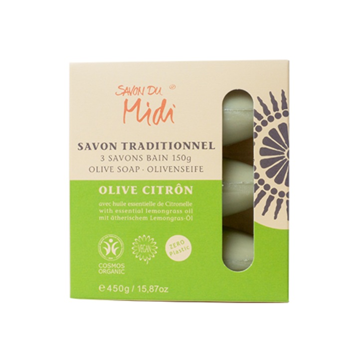 Természetes szappan olívaolajjal és citrusolajjal, készlet 3 x 150 g, Savon du Midi, zöld