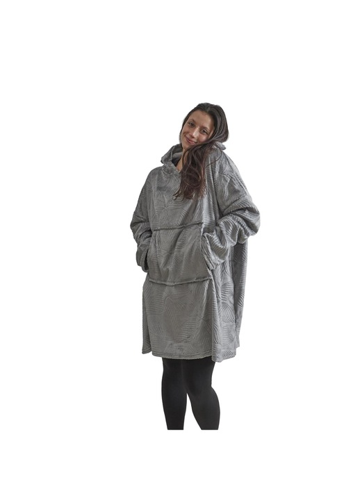 Bluza plus, Intesi, gri, cu gluga si buzunar, 240g/m2