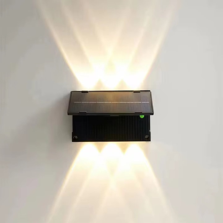Proiector solar de perete Pilar pentru iluminat la exterior, IP65, lumina calda 3000K, panou solar 5, 5V, baterie 2000mAh Li-ion, sursa led x 3buc, 100lm