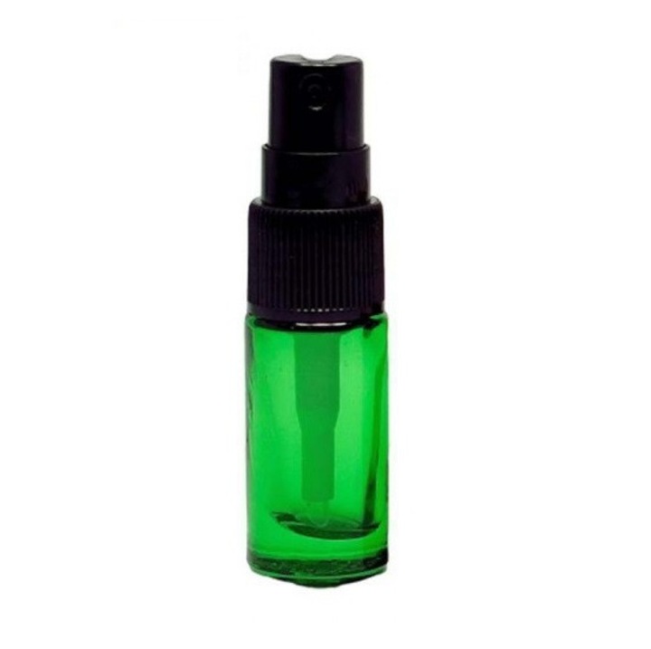 Recipient cosmetic din sticla verde cu pompa pulverizatoare, Pompa pulverizatoare Neagra, 5ml