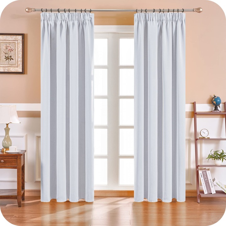 Draperii MRTREES, set 2 bucati, 245x140 cm, alb, cu banda marsanta