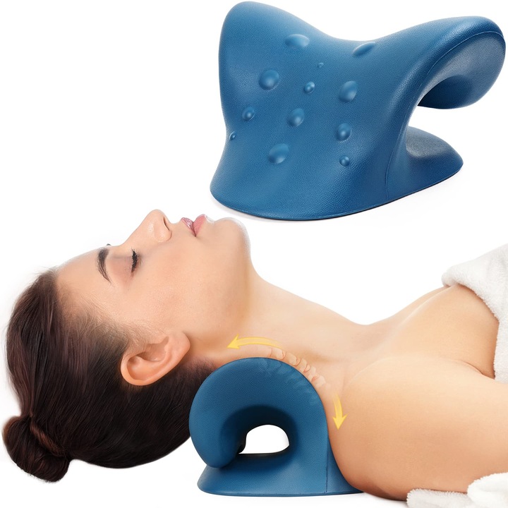 Aparat de masaj pentru gat Cozyhealth, ergonomic, culoare ciemnoniebieski, 12 puncte de presiune, utilizare 10 minute pe zi