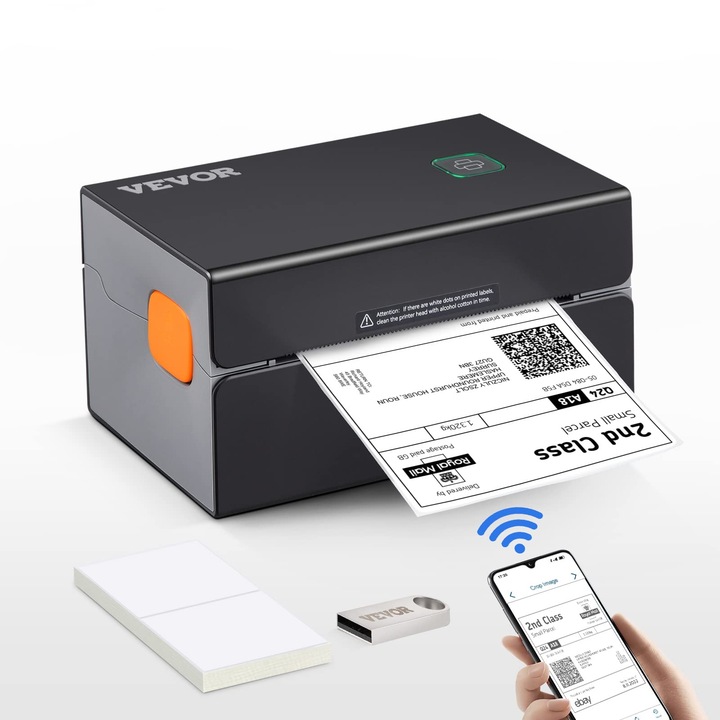 Принтер за етикети Bluetooth Vevor HD (300Dpi), Принтер за етикети DHL с USB връзка и автоматично откриване на етикети, Поддържа Windows/macOS/Linux, Подходящ за Amazon, Ebay, Etsy и др.