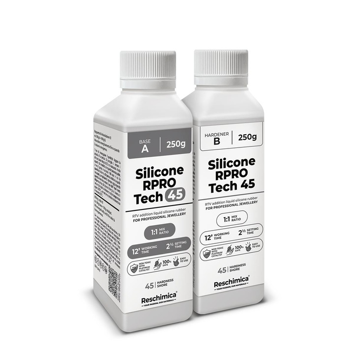 Cauciuc siliconic translucid 1:1, R PRO TECH 45, usor de utilizat si netoxic, foarte rezistent la rupere, silicon pentru matrite DIY cu proprietati mecanice ridicate (500 g)